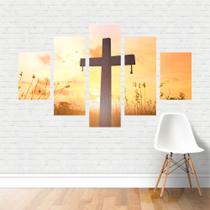 Quadro Religião Cruz de Madeira Jesus Cristo Amanhecer Canvas Quadro Religião Cruz de Madeira Jesus Cristo Amanhecer Canvas