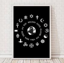Quadro Religiões do Mundo Símbolos 45x34cm Madeira Branca