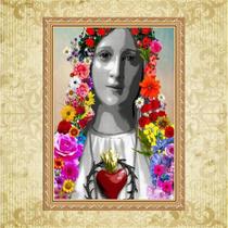Quadro Religioso Moldura Dourada Maria Flores 24x18cm Quadro Religioso Moldura Dourada Maria Flores 24x18cm