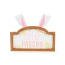 Quadro Retangular de Madeira e Metal - Escrito "Feliz Páscoa" Com Orelhas - 28x24,5cm - 1 unidade - Cromus - Rizzo