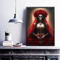 Quadro Rosa Caveira - Pombagira Umbanda 24X18Cm - Com Vidro