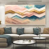 Quadro Rosa Geométrico Gold - Tela Única Quadro Rosa Geométrico Gold - Tela Única