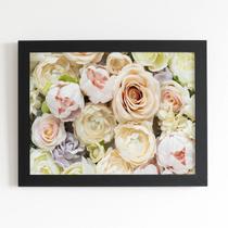 Quadro Rosas em Tons Pastéis Moldura Preta 60x40cm Quadro Rosas em Tons Pastéis Moldura Preta 60x40cm