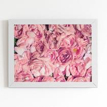 Quadro Rosas Flores Tons de Rosa Moldura Branca 60x40cm