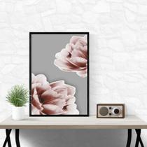 Quadro Rosas Rosa Fundo Cinza 45X34Cm - Com Vidro