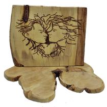 Quadro Rústico de Mesa Casal Árvore Pirografado 13cm