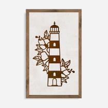 Quadro Rústico Farol Floral Artesanal em Madeira Pinus