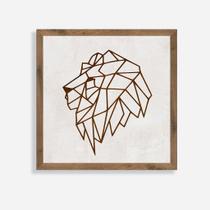 Quadro Rústico Leão Geométrico Artesanal em Madeira
