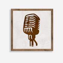 Quadro Rústico Microfone Artesanal em Madeira Pinus