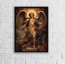 Quadro Sacro Arcanjo Miguel 24X18Cm - Com Vidro Preta