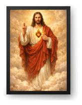 Quadro Sagrado Coração De Jesus Com Céu Celestial 40x60cm Quadro Sagrado Coração De Jesus Com Céu Celestial 40x60cm