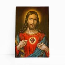Quadro Sagrado Coração de Jesus Cristo Canvas 60x40cm - PlimShop