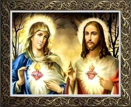Quadro Sagrado Coração de Jesus e Maria com moldura - Samaritano