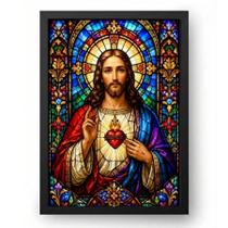 Quadro Sagrado Coração de Jesus em Estilo Vitral 50x70cm Quadro Sagrado Coração de Jesus em Estilo Vitral 50x70cm