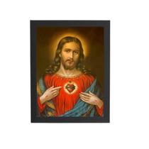 Quadro Sagrado Coração De Jesus Moldura Preta 60X40Cm