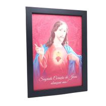 Quadro Sagrado Coração de Jesus Moldura Preta Simples