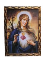 Quadro Sagrado Coração De Maria Grande Com Moldura 75 X 55 Cm