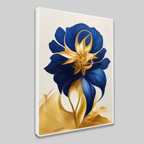 Quadro Sala Decorativo com Moldura Arte Flor Dourada Azul - Imperio do Quadro Sala