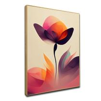 Quadro Sala Decorativo com Moldura Arte Flor Dourada Vermelha