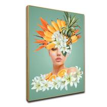 Quadro Sala Decorativo com moldura Mulher Flores na cabeça