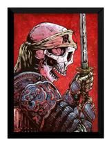 Quadro Samurai Arte Caveira Poster Moldurado Decoração