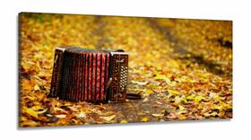 Quadro Sanfona Acordeon Música Folhas Paisagem em Tecido Canvas 130x60