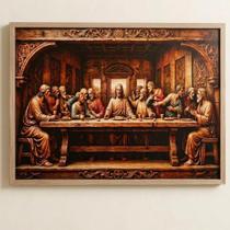 Quadro Santa Ceia com Moldura 80x60 Cor da moldura:Castanho Quadro Santa Ceia com Moldura 80x60 Cor da moldura:Castanho