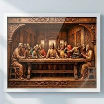 Quadro Santa Ceia Moldura e Vidro 60x40 Cor da moldura:Branca Quadro Santa Ceia Moldura e Vidro 60x40 Cor da moldura:Branca