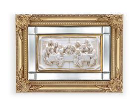 Quadro Santa Ceia Páscoa Com Espelho Marfim E Dourada 64Cm