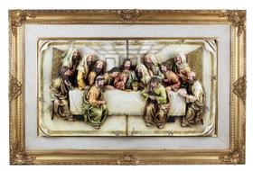 Quadro Santa Ceia Páscoa Dourado Detalhes Em Tecido 92Cm