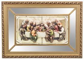 Quadro Santa Ceia Páscoa Espelhada Detalhes Dourados 55cm