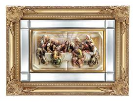 Quadro Santa Ceia Páscoa Espelhada Detalhes Dourados 64cm