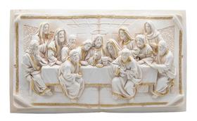 Quadro Santa Ceia Páscoa Marfim Detalhes Dourados 40Cm