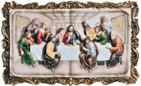 Quadro Santa Ceia Páscoa Moldurado Colorido 40Cm