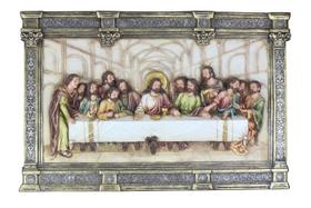 Quadro Santa Ceia Páscoa Moldurado Rústico 70cm