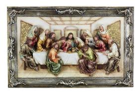 Quadro Santa Ceia Páscoa Moldurado Rústico em Resina 40cm Quadro Santa Ceia Páscoa Moldurado Rústico em Resina 40cm
