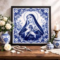Quadro Santa Rita Cássia Tema Azulejo 33x33 Mold Branca Quadro Santa Rita Cássia Tema Azulejo 33x33 Mold Branca