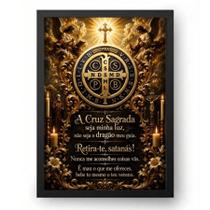 Quadro São Bento Medalha Oração Barroco Católico 30x42cm