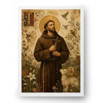 Quadro São Francisco Assis Medieval Iluminado 15x21cm