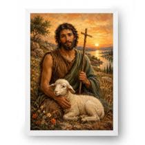 Quadro São João Batista Pintura Rústica Campestre 50x70cm
