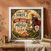 Quadro São Jorge Me Protege Me Guia 33x33cm Mold Branca Quadro São Jorge Me Protege Me Guia 33x33cm Mold Branca