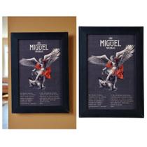 Quadro São Miguel Arcanjo com Oração Moldura Preta 35x25 cm