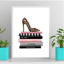 Quadro Sapato Com Livros Fashion 33X24Cm Vidro Branca