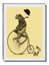 Quadro Sapo De Bicicleta Arte Retro Moldura Branca