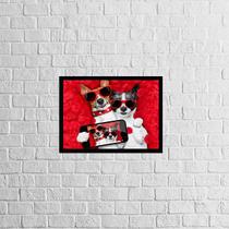 Quadro Selfie Gatinho e Cachorrinho 33x24cm - com vidro