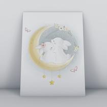 Quadro sem moldura casal de coelhinhos na lua Ilustra-ao-41-M2 Quadro sem moldura casal de coelhinhos na lua Ilustra-ao-41-M2