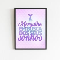 Quadro Sereia Busque Seus Sonhos 45X34Cm - Com Vidro Preta