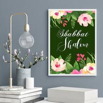 Quadro Shabbat Shalom - Floral 24x18cm - com vidro