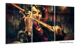 Quadro Sherlock Holmes E Violino Art Tela Em Tecido 3 peças