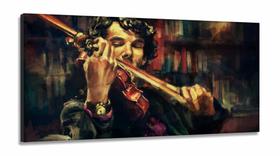Quadro Sherlock Holmes E Violino Art Tela em Tecido Canvas 130x60 Quadro Sherlock Holmes E Violino Art Tela em Tecido Canvas 130x60